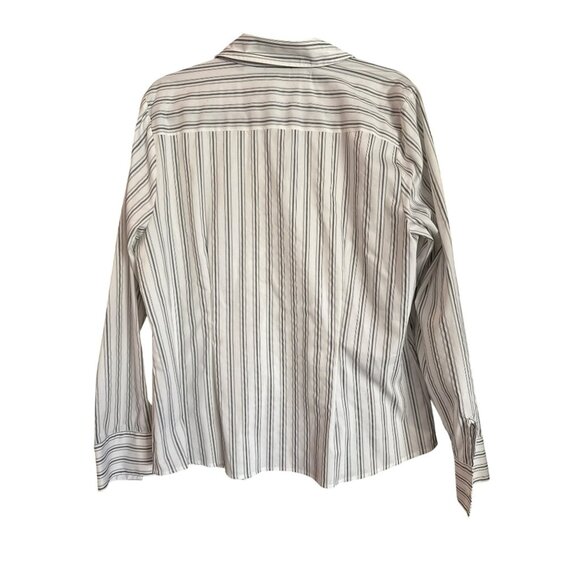Worthington Womens Ruffle Front Striped Button-Down Shirt Size XL White Black - Picture 4 of 4